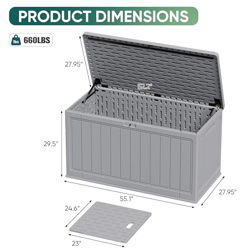 31 Gallon Resin Deck Box Waterproof Indoor Outdoor Storage for Patio Cushions and Garden Tools L90121