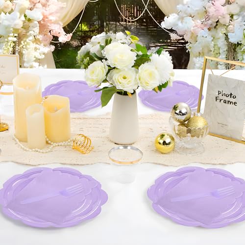 Ivory Paper Plates and Napkins Set for 50 Guests, Disposable Tableware with Utensils M509