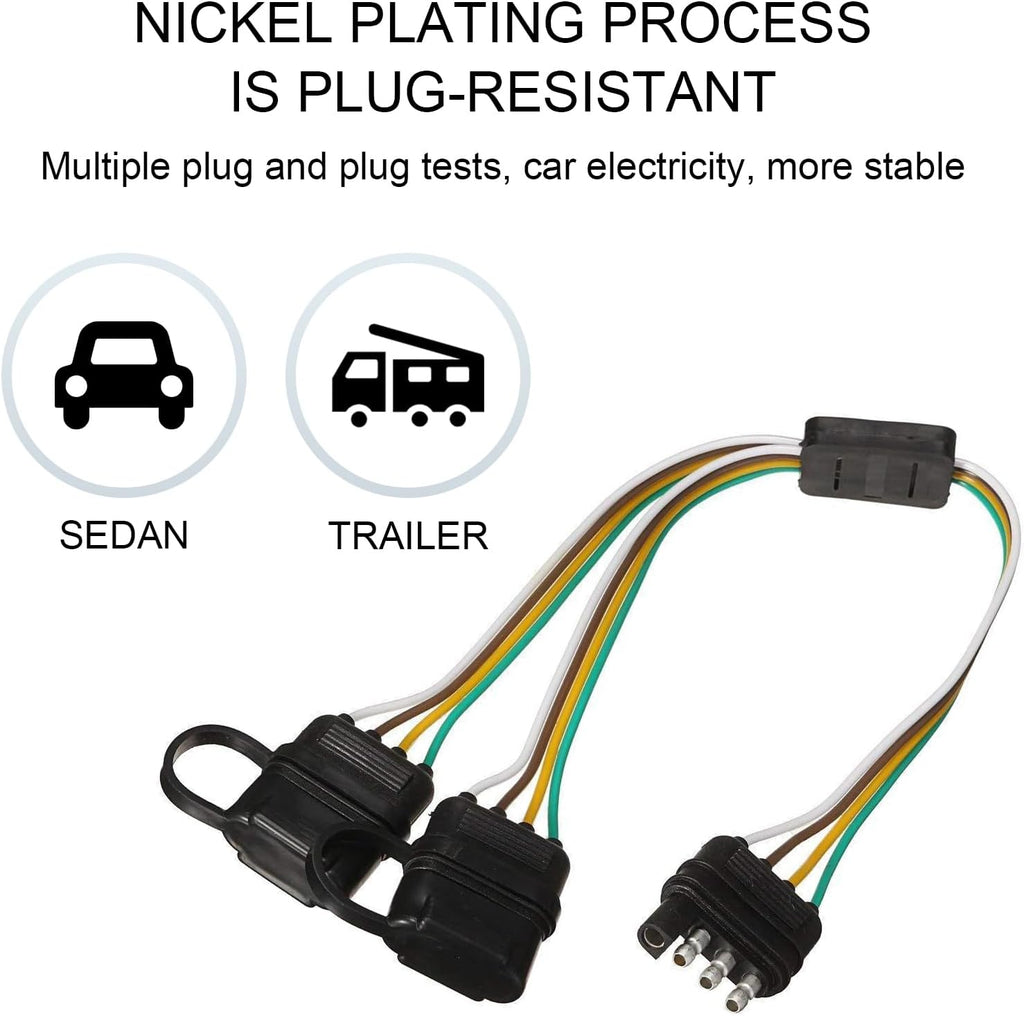 Y-Type Splitter 1-to-2 Wiring Harness, 4 Pin Flat Plug Adapter with Dust Cover, 17.7" D305