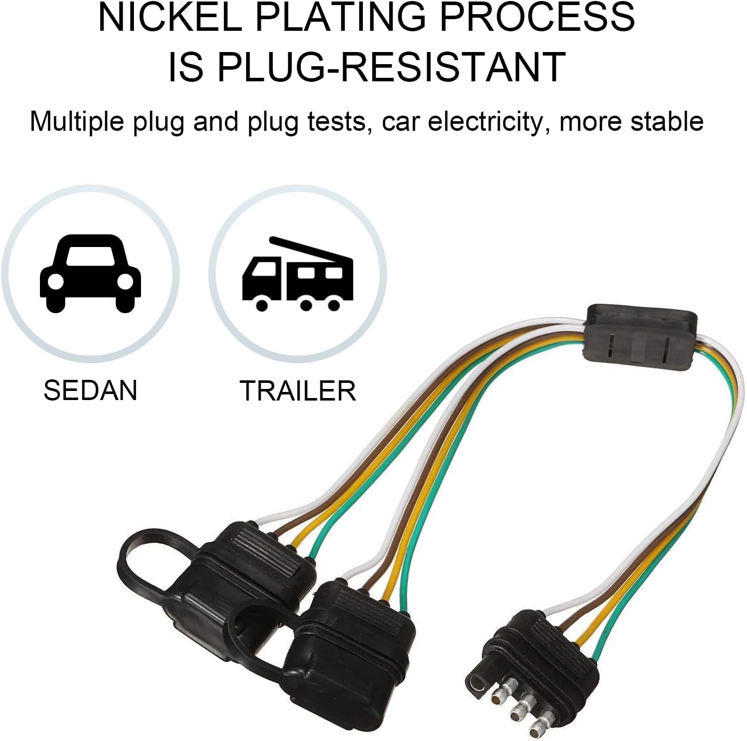 Y-Type Splitter 1-to-2 Wiring Harness, 4 Pin Flat Plug Adapter with Dust Cover, 17.7" D305