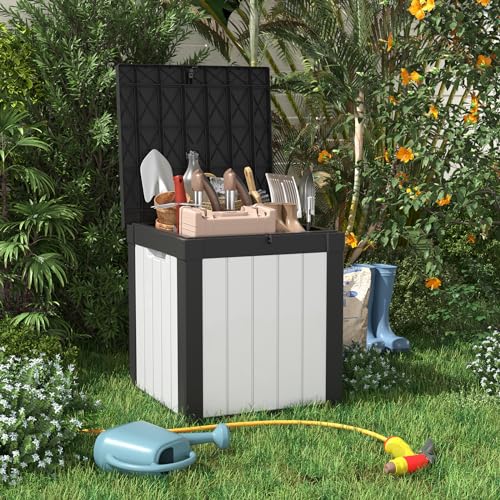 100 Gallon Resin Deck Box, Lockable Patio Outdoor Storage, Waterproof - Black F75230