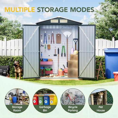 Outdoor Steel Storage Shed with Lockable Doors and Window L987864