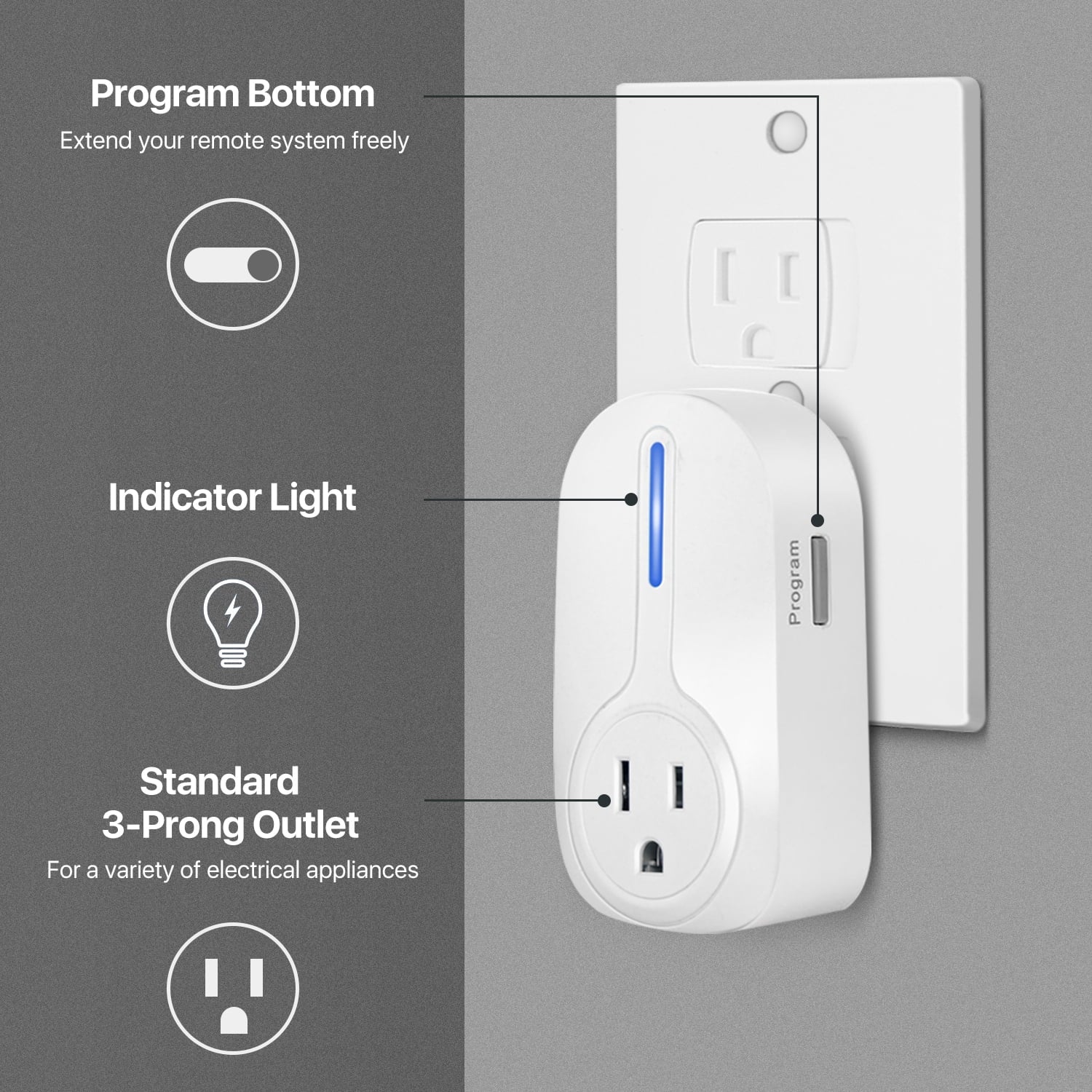 Wireless Remote Control Plug Outlet with On Off Switch (5 Pack) for Indoor Lamps and Appliances B163439