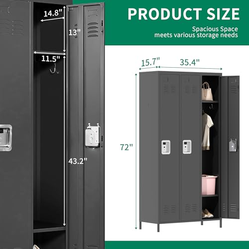 3-Door Steel Storage Locker with Shelves and Hooks I822961