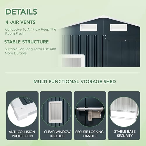 Outdoor Steel Storage Shed with Lockable Doors and Windows E249038