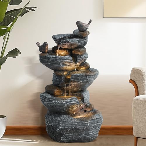 5-Tier Cascading Rock Water Fountain Outdoor Garden with Lights N292007