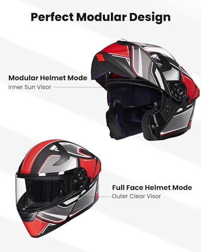 Adult Motorcycle Helmet Dual Visor Flip Up Modular Full Face W310064