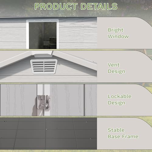 6×8FT Plastic Outdoor Storage Shed with Floor, Lockable Double Door J5369