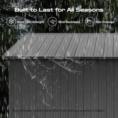10 x 8 ft Outdoor Storage Shed, Metal Building with Windows and Lockable Doors, Grey Q206