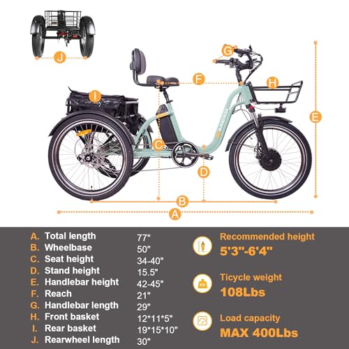 Adult Step Thru Electric Tricycle, 750W Motor, Full Suspension U94539