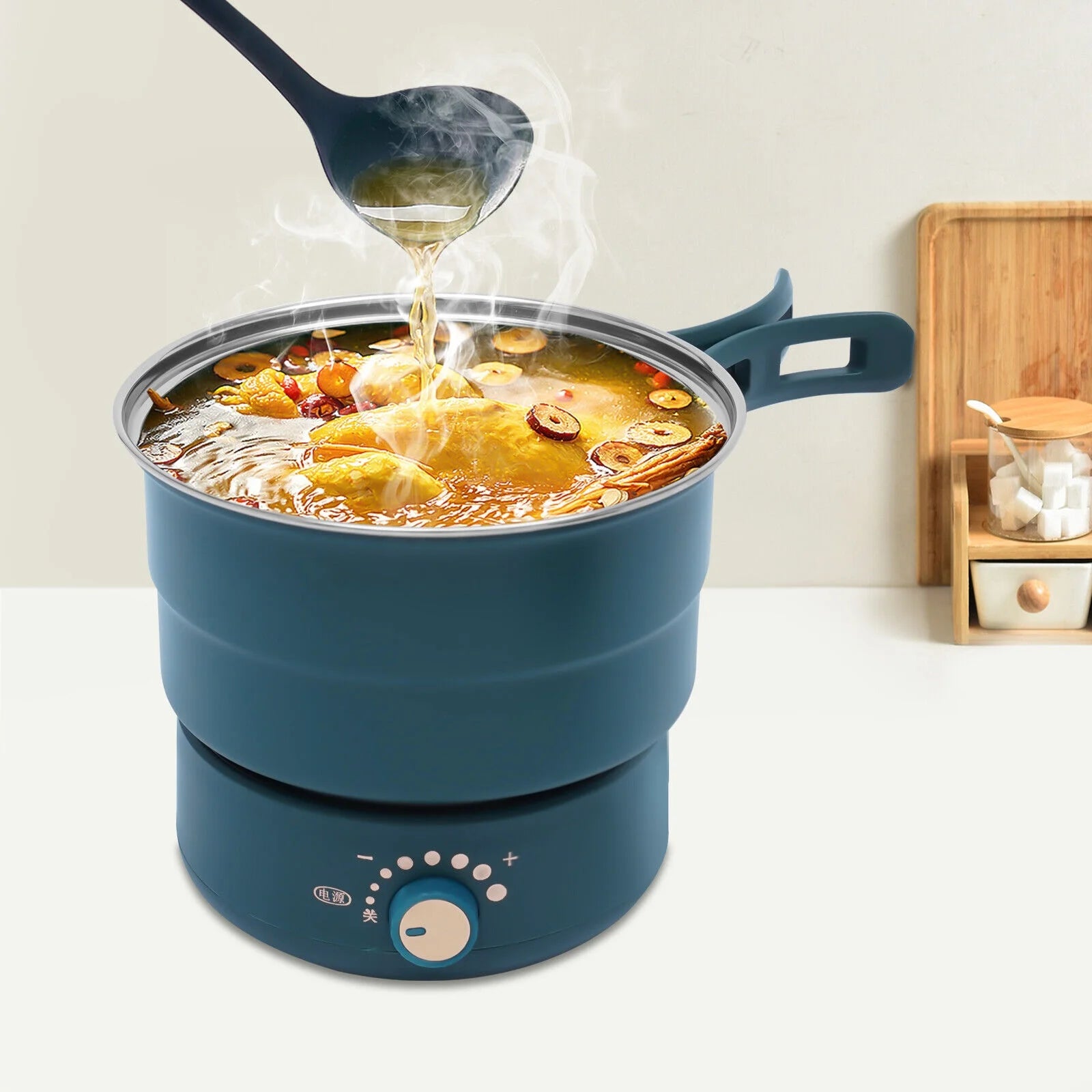 1.6L Electric Hot Cooker Pot Green Steamer Mini Multifunctional Pan W86863