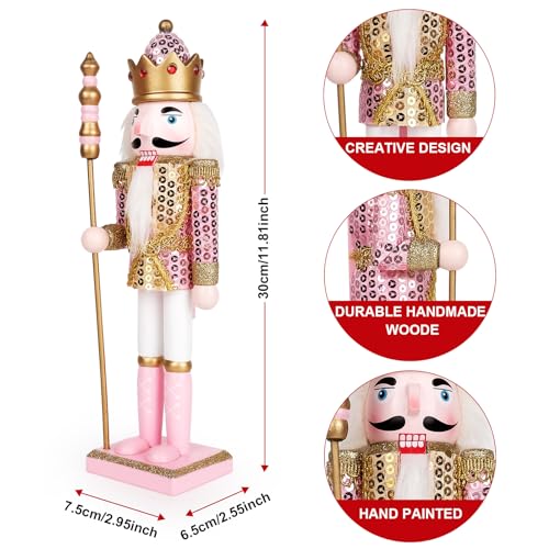 Pink Nutcracker Christmas Decor, Handmade Wooden Figure, 12" S521569