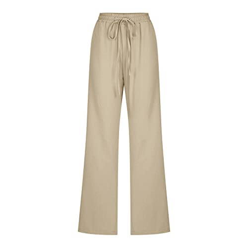 Women Wide Leg Cotton Linen Pants High Waisted Palazzo Trouser with Pockets N409082