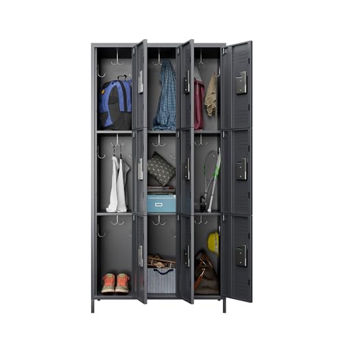 6 Door Metal Storage Locker with 18 Hooks, Black & Dark Grey K6611