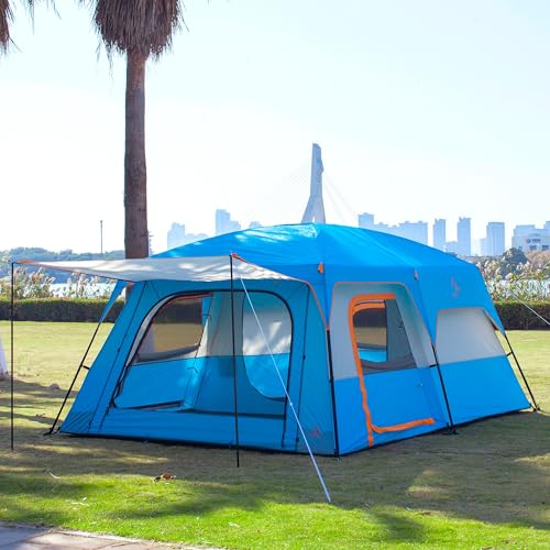 Extra Large Family Cabin Tent 2 Rooms 3 Doors 3 Windows Waterproof for Camping H460
