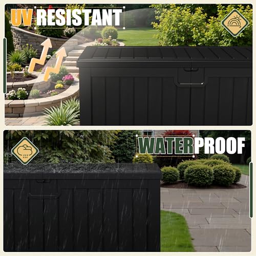 31 Gallon Resin Deck Box Waterproof Indoor Outdoor Storage for Patio Cushions and Garden Tools L90121