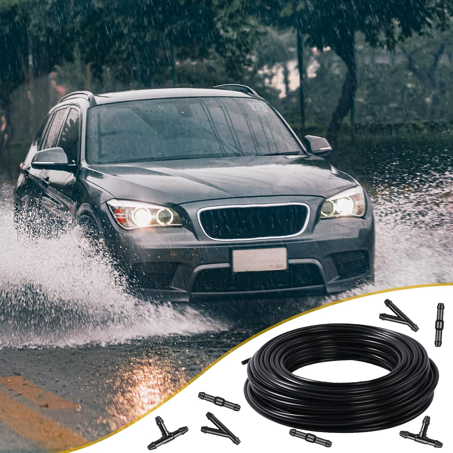 Car Windshield Washer Hose Kit with Connectors, 13Ft Rubber Hose C29805