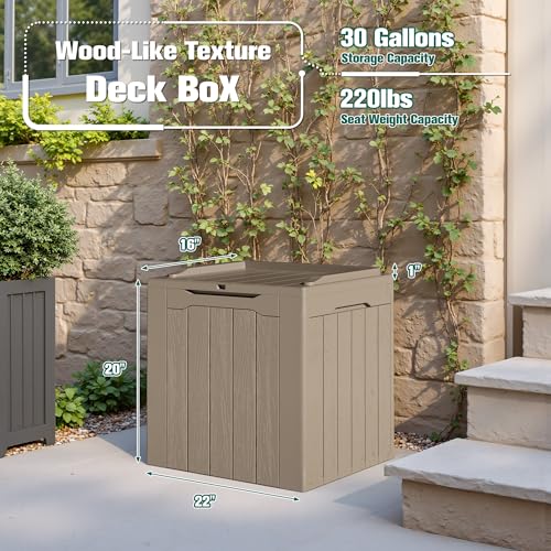 30 Gallon Waterproof Resin Deck Box for Outdoor Patio and Garden Storage Q30388