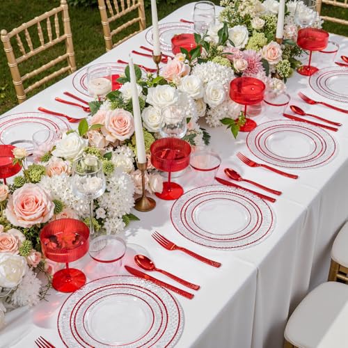 350PCS Clear Plastic Plates with Gold Trim for 50 Guests, Disposable Dinnerware Set O686017
