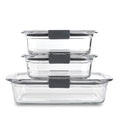 Rubbermaid Brilliance Glass Set of 3 Food Storage Containers with Latching Lids, Leakproof