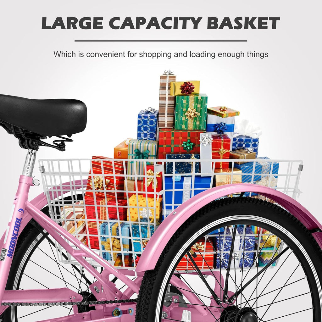 Adult Tricycle 24 Inch, Single Speed 3 Wheel Bike with Shopping Basket D5158