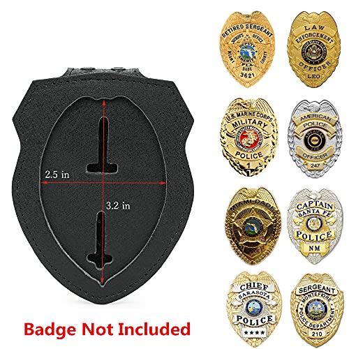 Leather Police Badge Belt Clip Holder with Stainless Steel Chain and Photo Pocket R36225