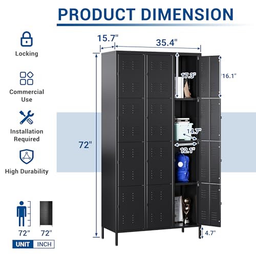 3-Door Blue Steel Storage Locker for Office, School, Gym C68898