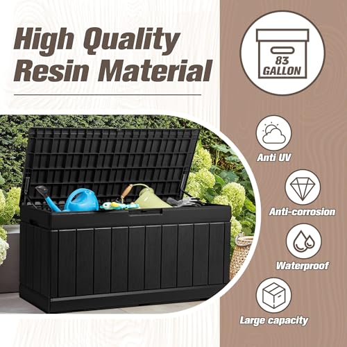 31 Gallon Resin Deck Box Waterproof Indoor Outdoor Storage for Patio Cushions and Garden Tools L90121