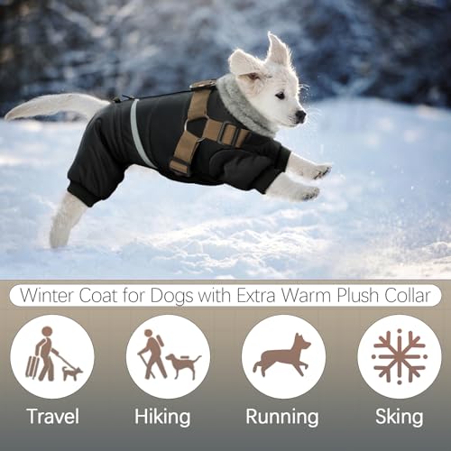 Black Dog Winter Coat with Harness, Reflective Waterproof Jacket for Small Dogs O43201