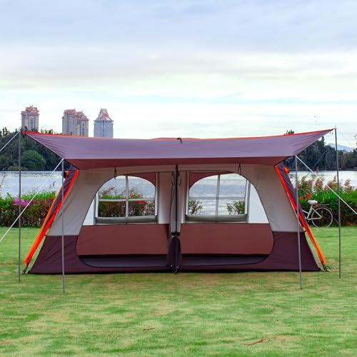 Extra Large Family Cabin Tent 2 Rooms 3 Doors 3 Windows Waterproof for Camping H460