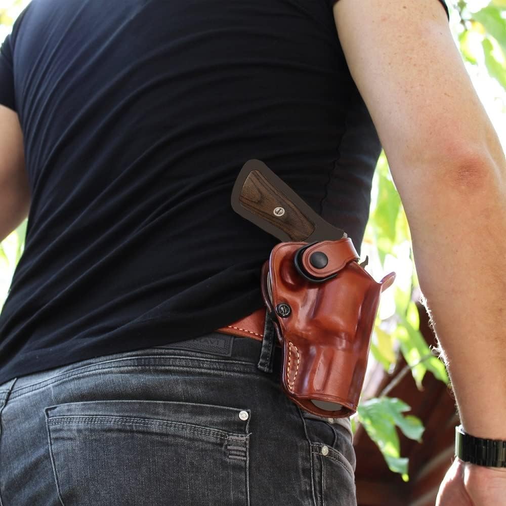 Leather OWB Revolver Holster with Retention Strap, Brown H80163