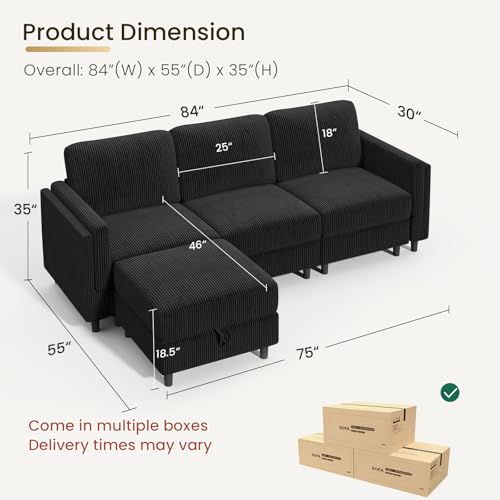 Modular Sectional Sofa Bed with Storage Ottoman, Beige S706