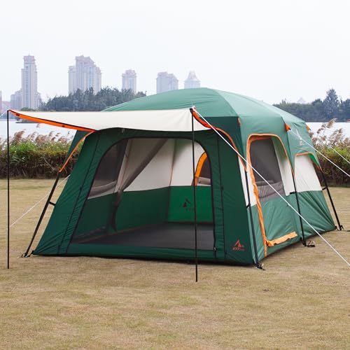 Extra Large Family Cabin Tent 2 Rooms 3 Doors 3 Windows Waterproof for Camping H460