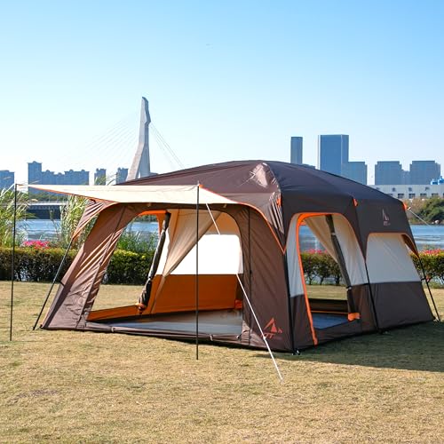 Extra Large Family Cabin Tent for Camping, 2 Rooms, 3 Doors, Waterproof E6603