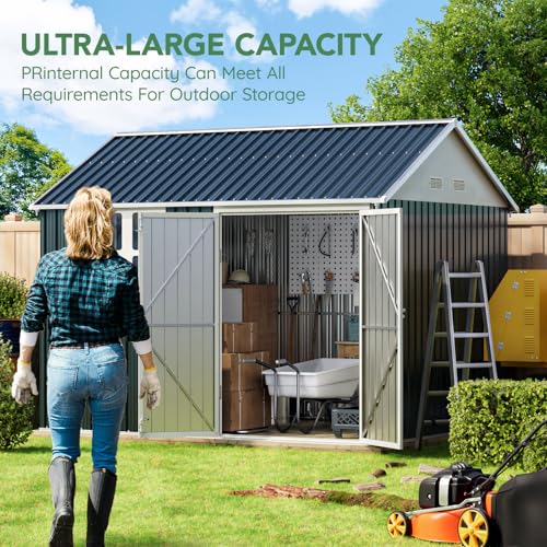 Outdoor Steel Storage Shed with Lockable Doors and Windows E249038
