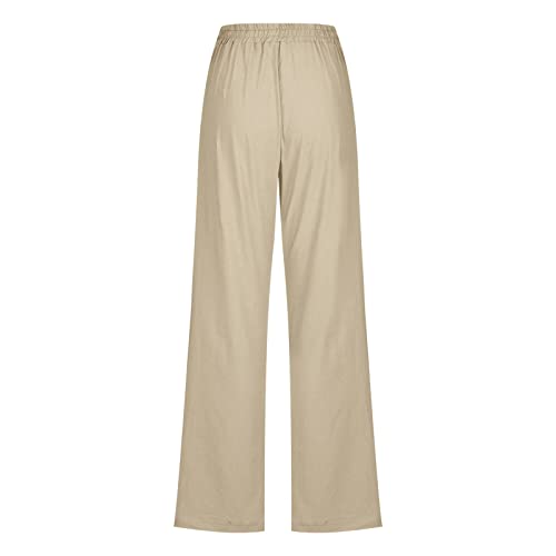 Women Wide Leg Cotton Linen Pants High Waisted Palazzo Trouser with Pockets N409082
