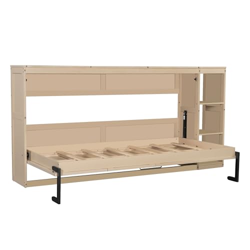 Full Size Horizontal Murphy Bed with Shelves, Foldable into Cabinet W154373