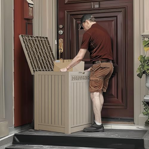 60 Gallon Outdoor Package Storage Box, Double-Wall Resin, Waterproof Deck Box for Porch O69284