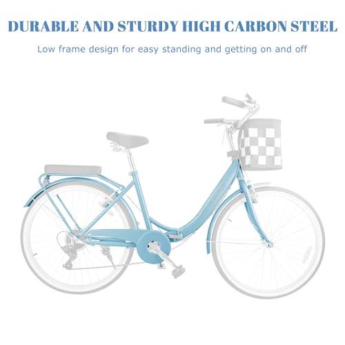 Foldable 26-Inch Beach Cruiser Bike with Front Basket, 7-Speed D209