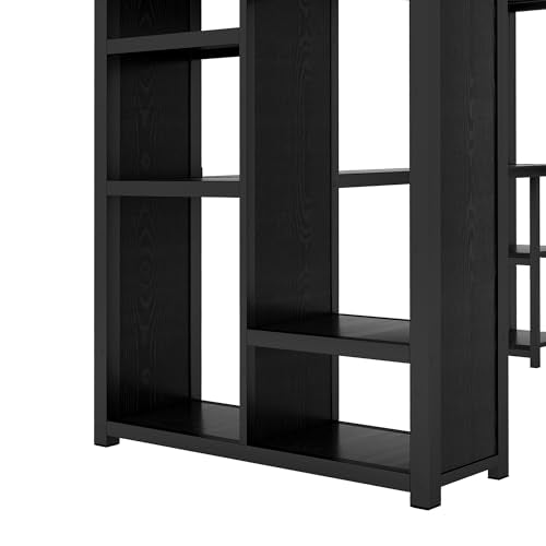 Metal Loft Bed with Wardrobe and L-Shaped Desk, Full Size with Storage Cubes and Shelves J450846