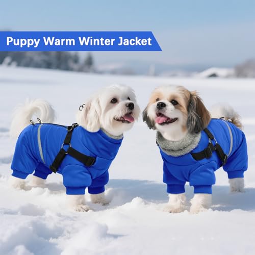 Black Dog Winter Coat with Harness, Reflective Waterproof Jacket for Small Dogs O43201