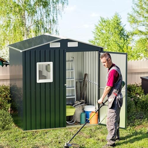 Outdoor Steel Storage Shed with Lockable Doors and Window L987864