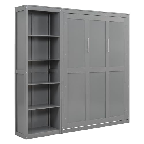 Grey Murphy Wall Bed with Storage Bookcase Shelves B3990
