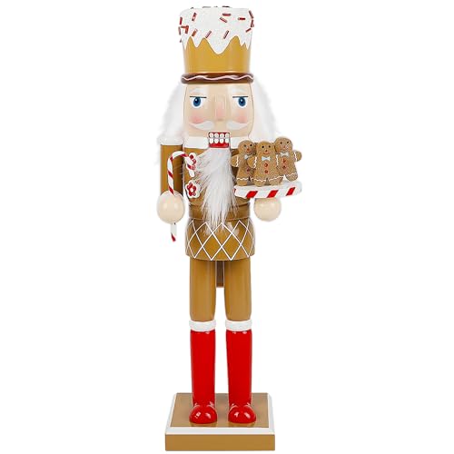 14 Inch Christmas Nutcracker Figures, Wooden Santa Chef Holding Gingerbread Men, Tabletop Centerpiece Decor R14704