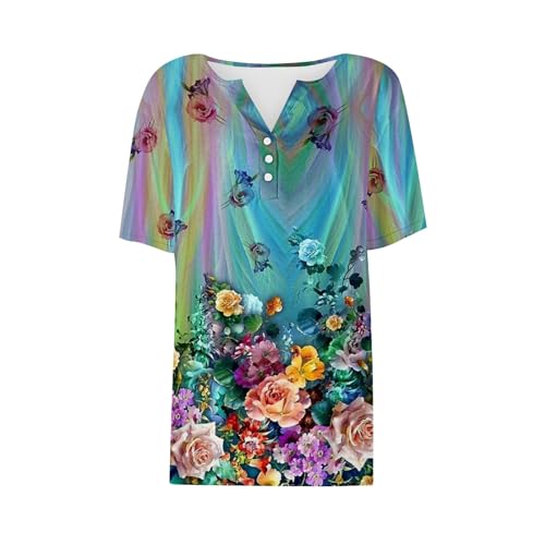 Women's Short Sleeve Henley Button Up Blouses I273259