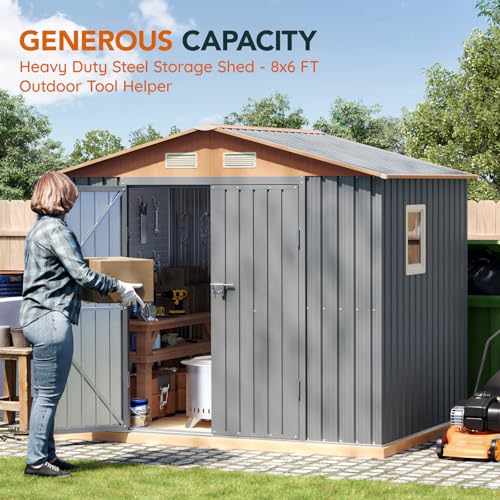 Outdoor Storage Shed with Lockable Door, Compact Metal Tool Shed for Garden O328
