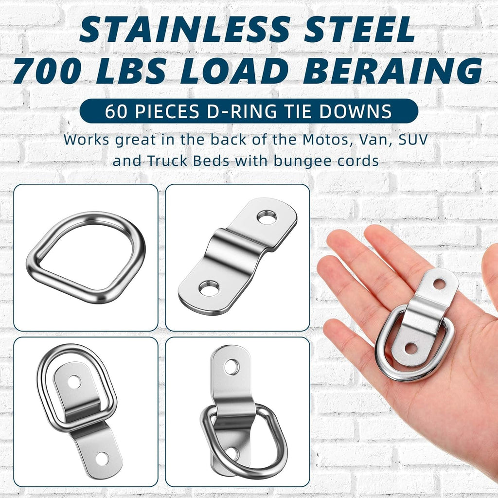 60 Pcs Heavy Duty Stainless Steel D Rings for Trailer Truck Bed F932378
