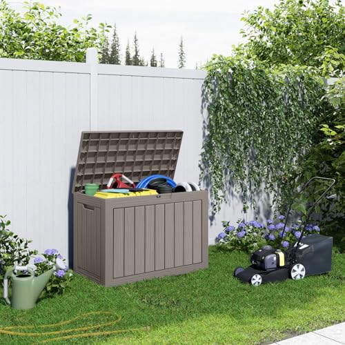 100 Gallon Resin Deck Box, Lockable Patio Outdoor Storage, Waterproof - Black F75230