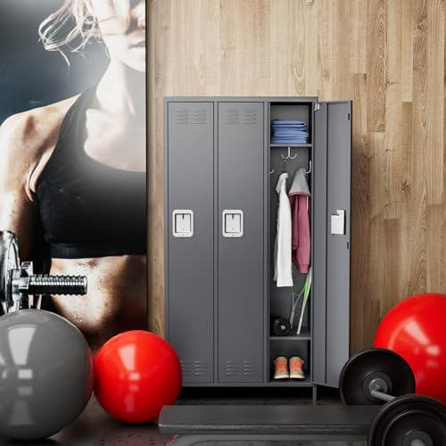 6 Door Metal Storage Locker with 18 Hooks, Black & Dark Grey K6611