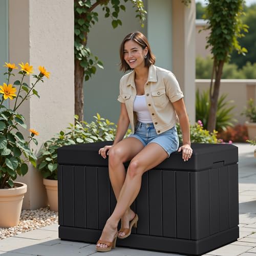 30 Gallon Waterproof Resin Deck Box for Outdoor Patio and Garden Storage Q30388